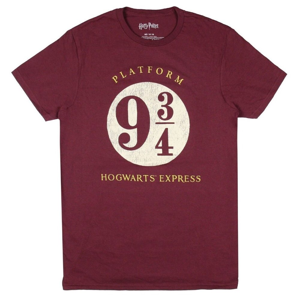 Harry Potter Men Small Hogwarts Express Platform 9 3/4 Crackle Screen Maroon Tee - Picture 3 of 6